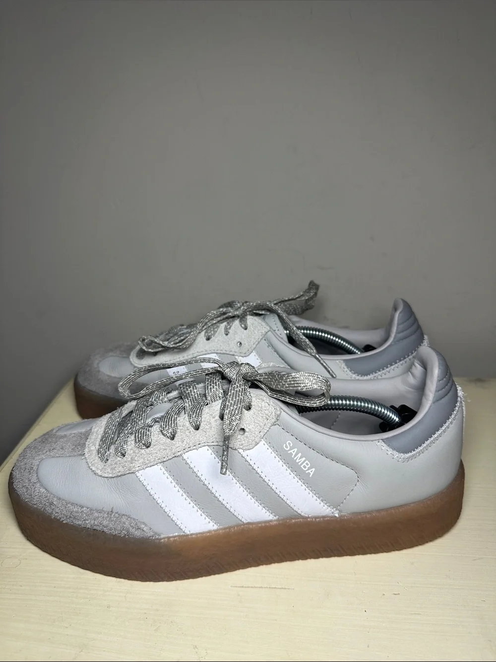 Adidas Sambae platform Women’s Gray clud & White Leather Suede Sneakers